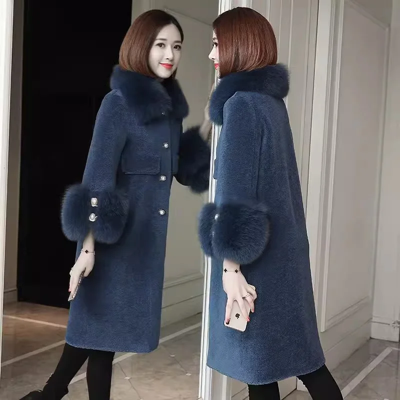 Autumn/Winter 2024 New Women Plus Velvet Thick Double-sided Granulated Lamb Wool Coat Long Imitate Fur Coat Long Windbreaker LA4