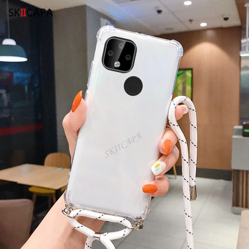 Shockproof Silicone Crossbody Case with Strap - Transparent Cover