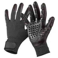 Pet Hair Grooming and Deshedding Silicone Massage Gloves - M (Black)