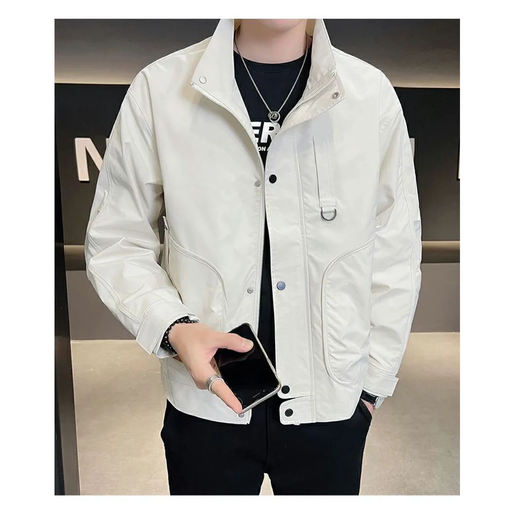 

Men's Casual Jacket Spring And Autumn Trend Simple Slim Fitting Standing Collar Work jacket Bomber Jacket Men Outwear