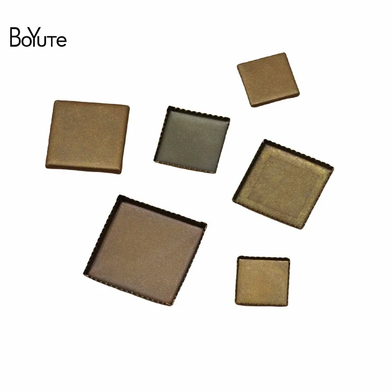 

BoYuTe (100 Pieces/Lot) 8-10-12-15MM Square Cabochon Base Blank Tray Bezel Vintage Antique Bronze Diy Jewelry Accessories