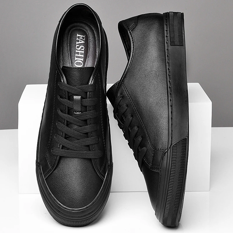 Mens Casual Shoes Luxury Real Leather Sneakers Leisure Walk Vulcanize Shoes Versatile Skateboard Footwear Trainers