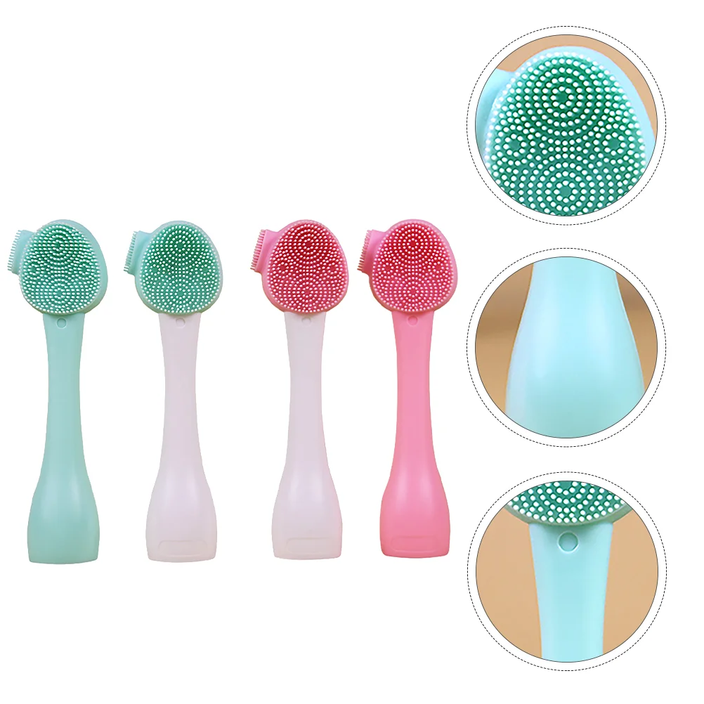 4 Pcs Hand-held Cleansing Brush Skin Care Manual Face Silicone Facial Tool Pores Washing Cleaner