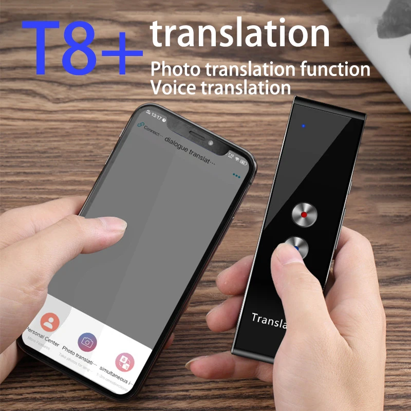 T8+ Voice Translator Bluetooth 96 Languages Long Standby Time Available Traveling Abroad APP Photo Translation