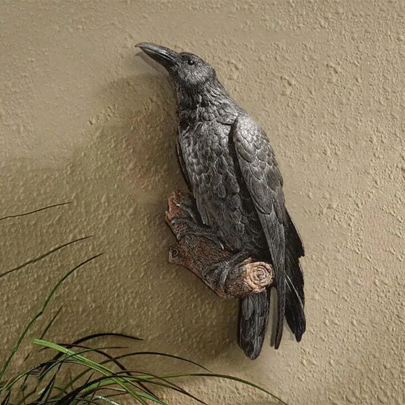 Lifelike Raven Wall Sculpture Garden Decor
