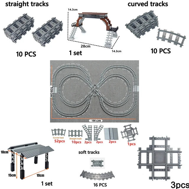 Rail Bricks City Trains Track Model straight curved soft Flexible Switch Uphill Tracks Railway  Building Blocks Toy for Children 1