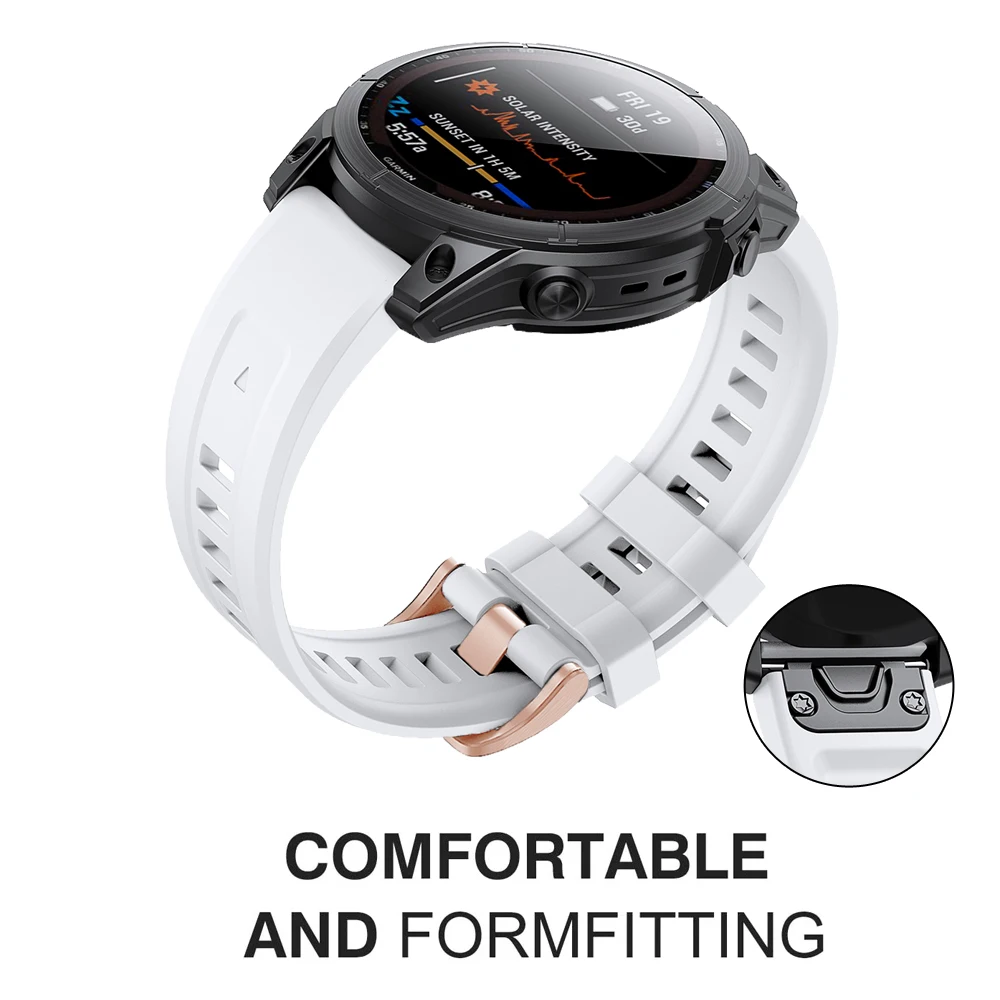 Rose Gold Buckle 20mm Silicone Quickfit Wristband Strap