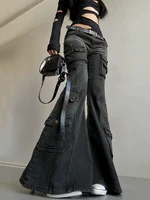 REDDACHiC Acubi mode noir Flare jean rétro moustaches maigre Stretch taille basse poches Cargo pantalon femmes Grunge Alt Streetwear 2
