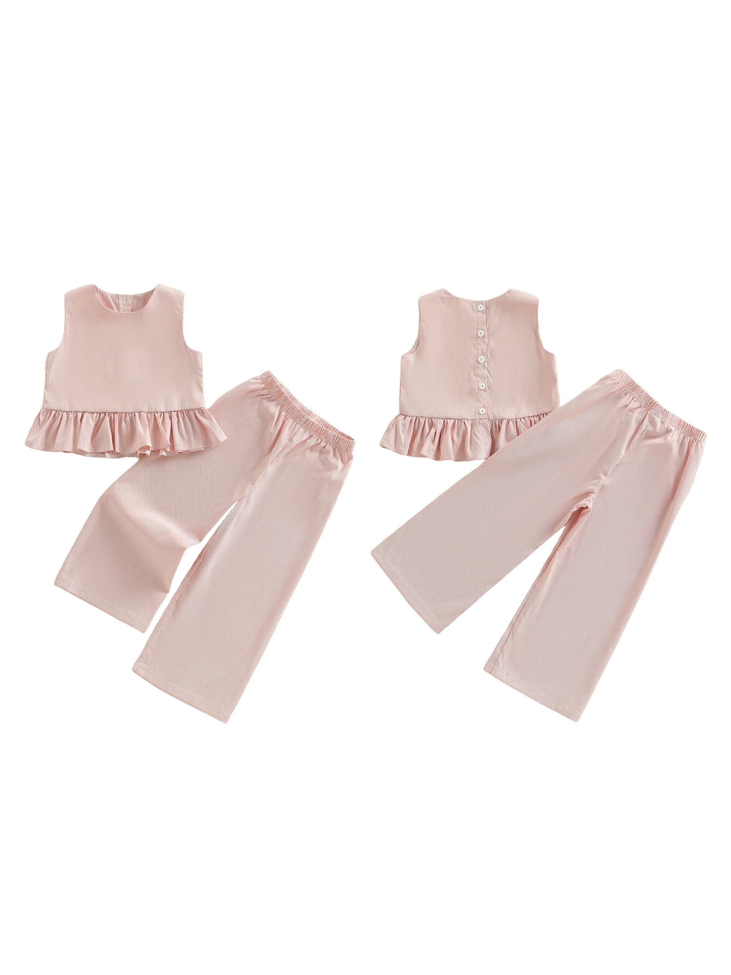 Girls 2-Piece Outfit Sleeveless Round Neck Flared Hem Top and Wide Leg Pants Set for Summer Fashion