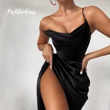 

Sexy Dress Black Clothing Women Slit Skirt Red Backless Pleated Office Lady Solid Off The Shoulder Party Night Club Slit