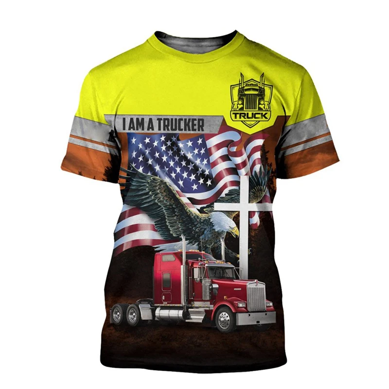 

Fashion 3D Truck Print T Shirt For Men Funny American Eagle Pattern Short Sleeve Tops Casual O-neck Oversized T-shirt Summer Tee