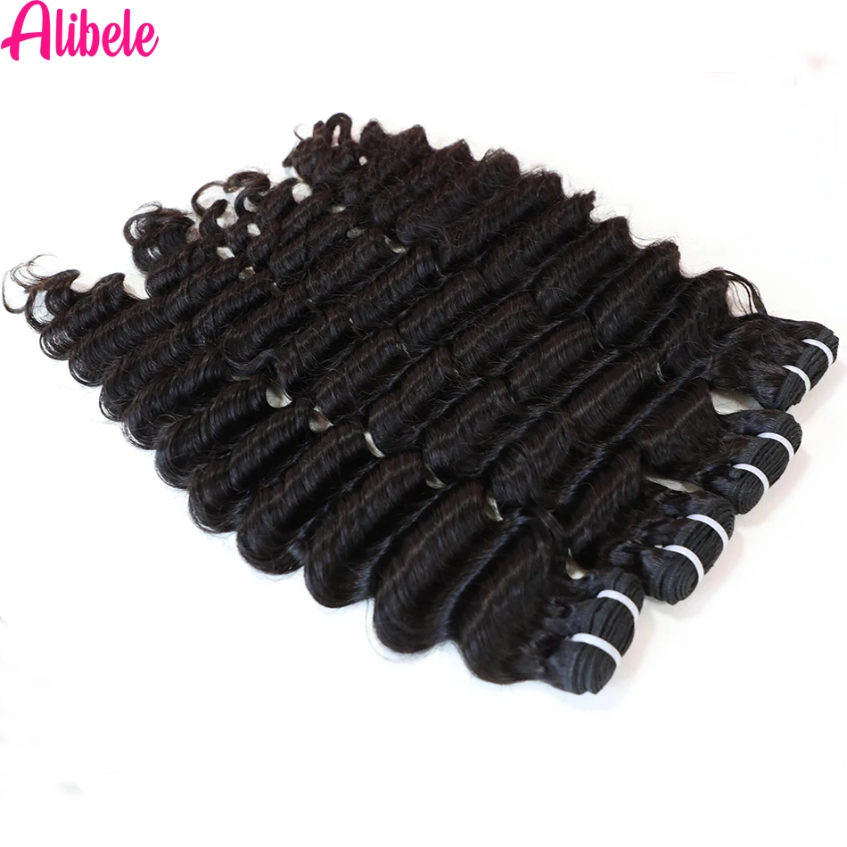 Human Hair Weave Bundles Alibele 12A Grade Loose Deep Wave Bundles Human Hair Deals Malaysia Virgin Hair Loose Curly Weave Bundles Natural Black Color