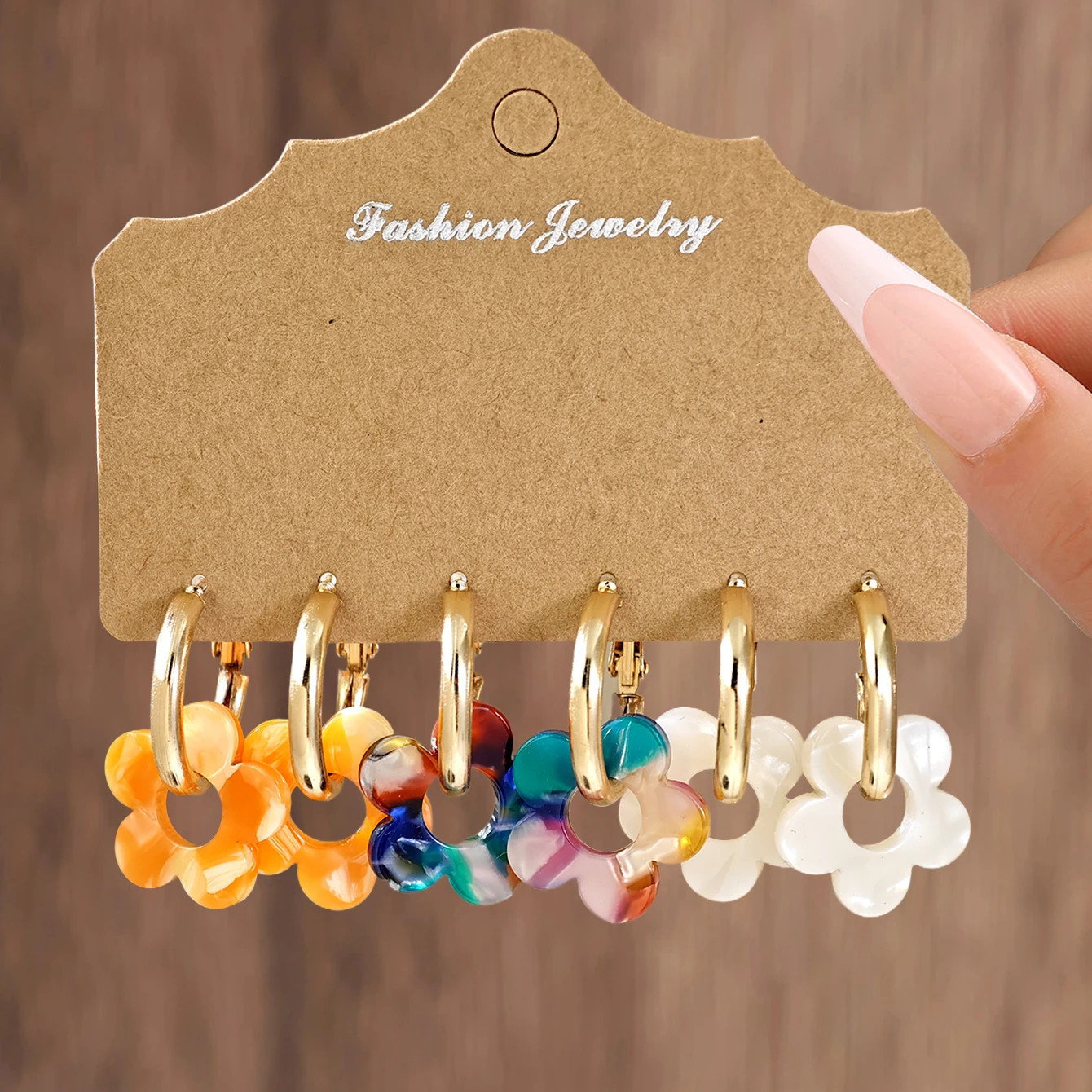 Colorful Sequin Five Flower Pendant Earrings Set Niche Design Elegant Flower Acrylic Metal Women's Earrings Gift