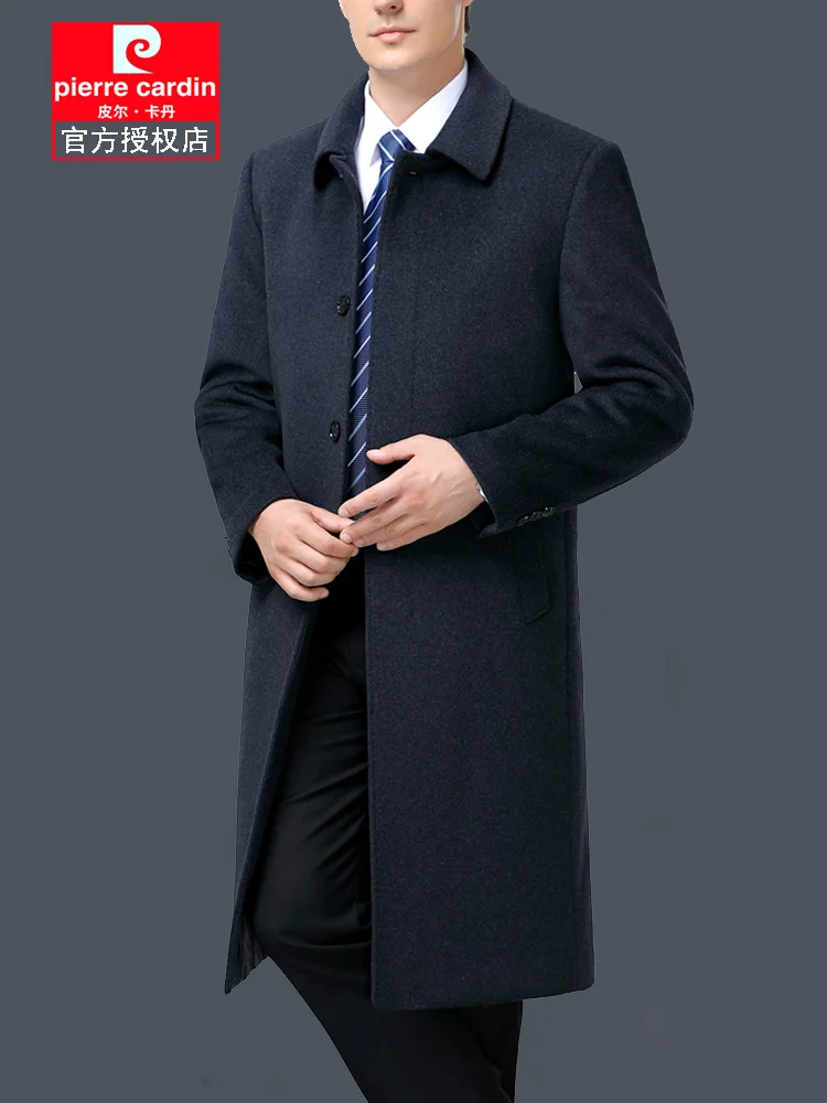 100% Cashmere Jacket Men Casual Business Men's Winter Coats Polo Collar Single Breasted Windbreaker Coat Casaco Masculino 2