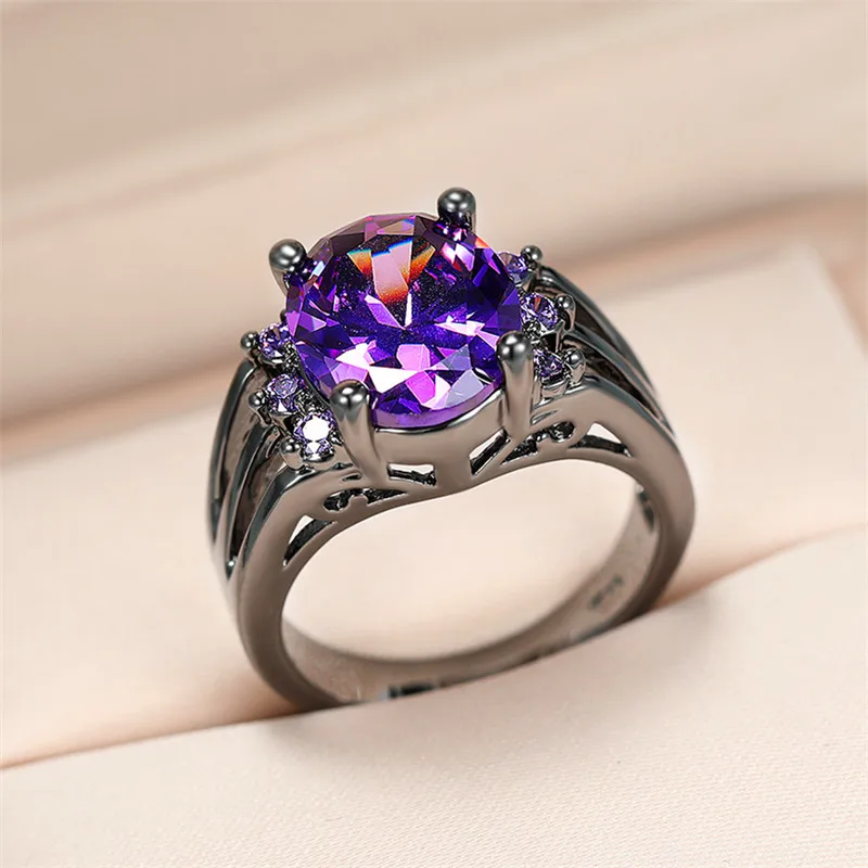 Elegant Female Purple Zircon Stone Engagement Ring Black Gold Color Wedding Jewelry For Women