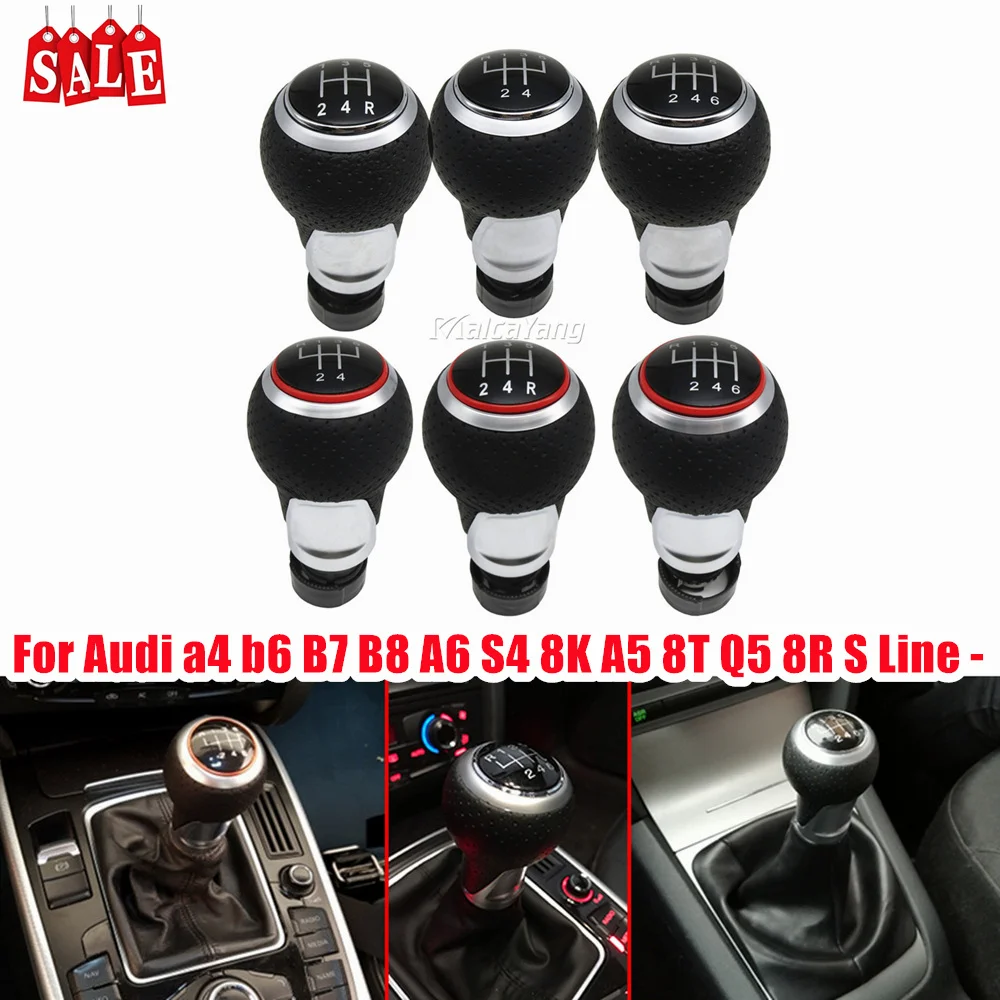 12Mm 5/6 Velocità Pomello Del Cambio Leva Stick Per Audi A4 B6 B7 B8 A6 S4 8K A5 8T Q5 8R S Line Ibiza 6J Seat Leon Mk1 Passat Golf