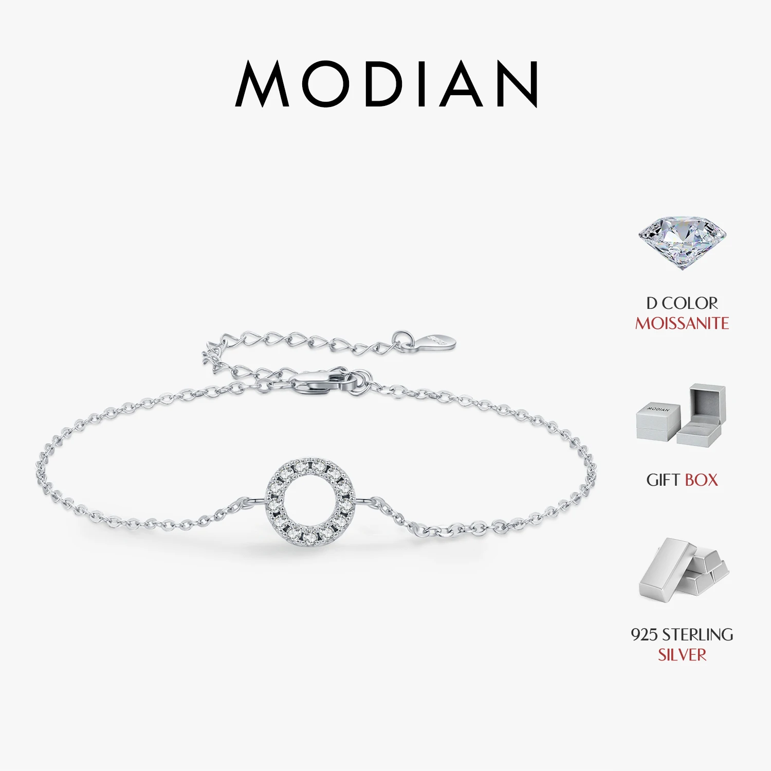 MODIAN D 컬러 Moissanite 팔찌  패션 할로윈 라운드 링크 체인 팔찌 여성을위한 파인 쥬얼리 선물
