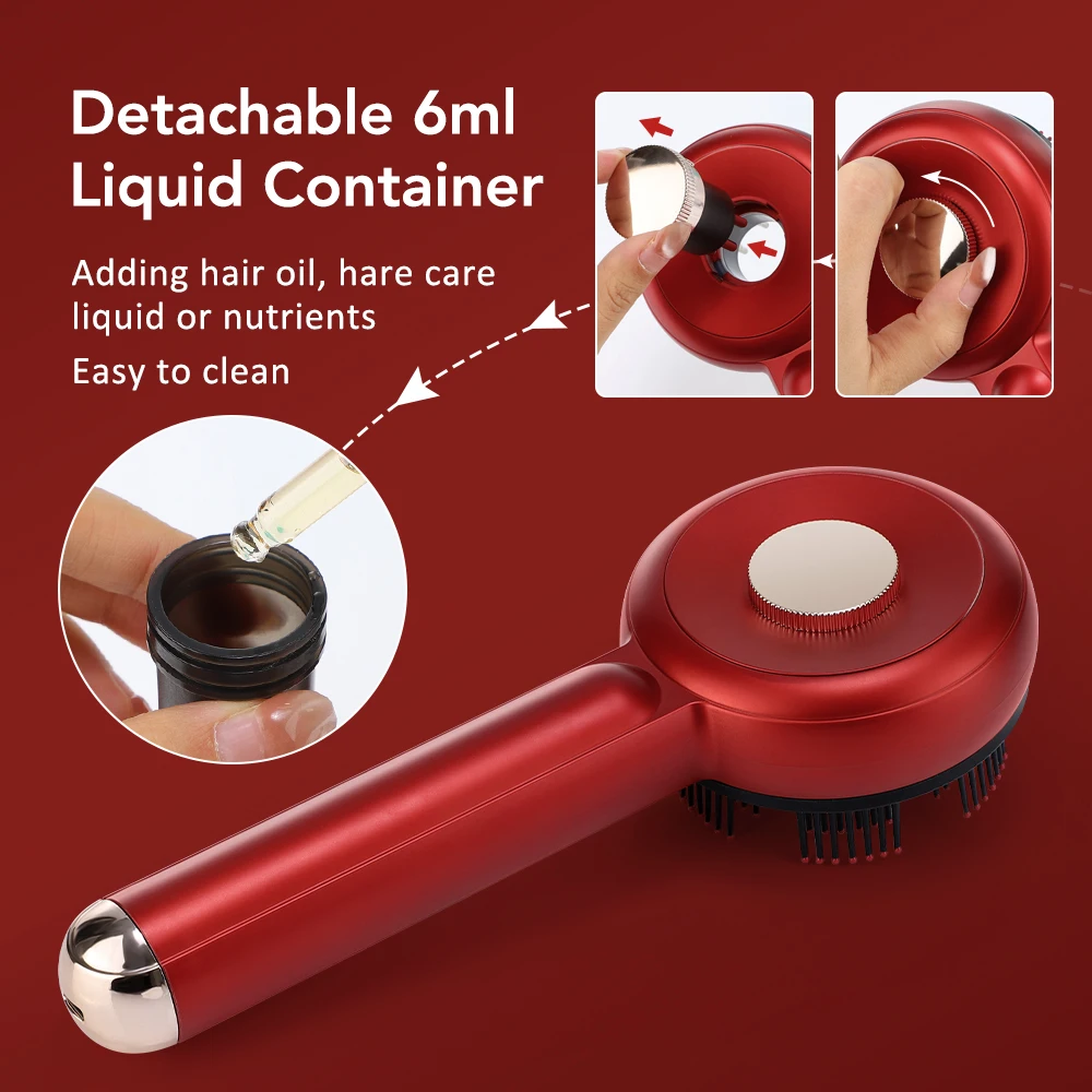 Electric Scalp Massager Comb Red Light Therapy Hair Growth Comb Anti-Hair Loss Rechargeable Oil Applicator for Nourishing Care