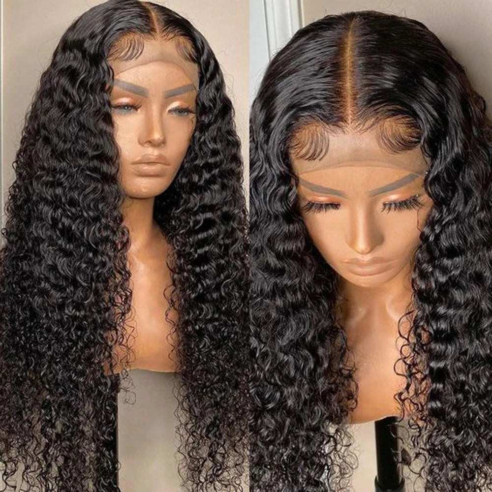 

PrePlucked Soft 26inch 180%Density Long Natural Black Glueless Kinky Curly Lace Front Wigs For Women Babyhair Daily Fiber