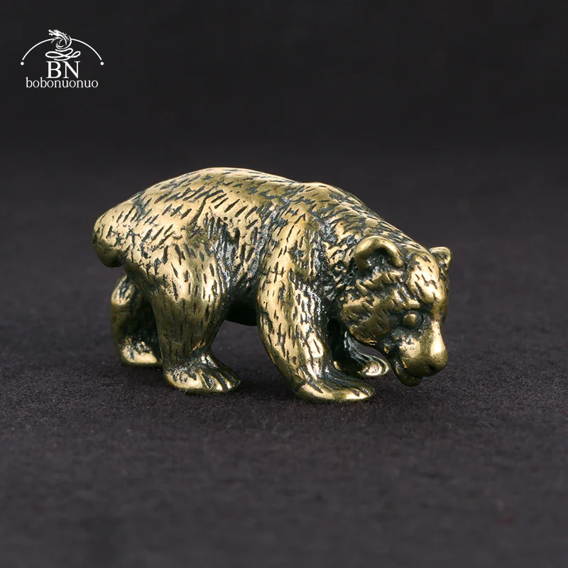 Miniature Figurines Brass Cute Small Bear Statue Office Desk Ornaments