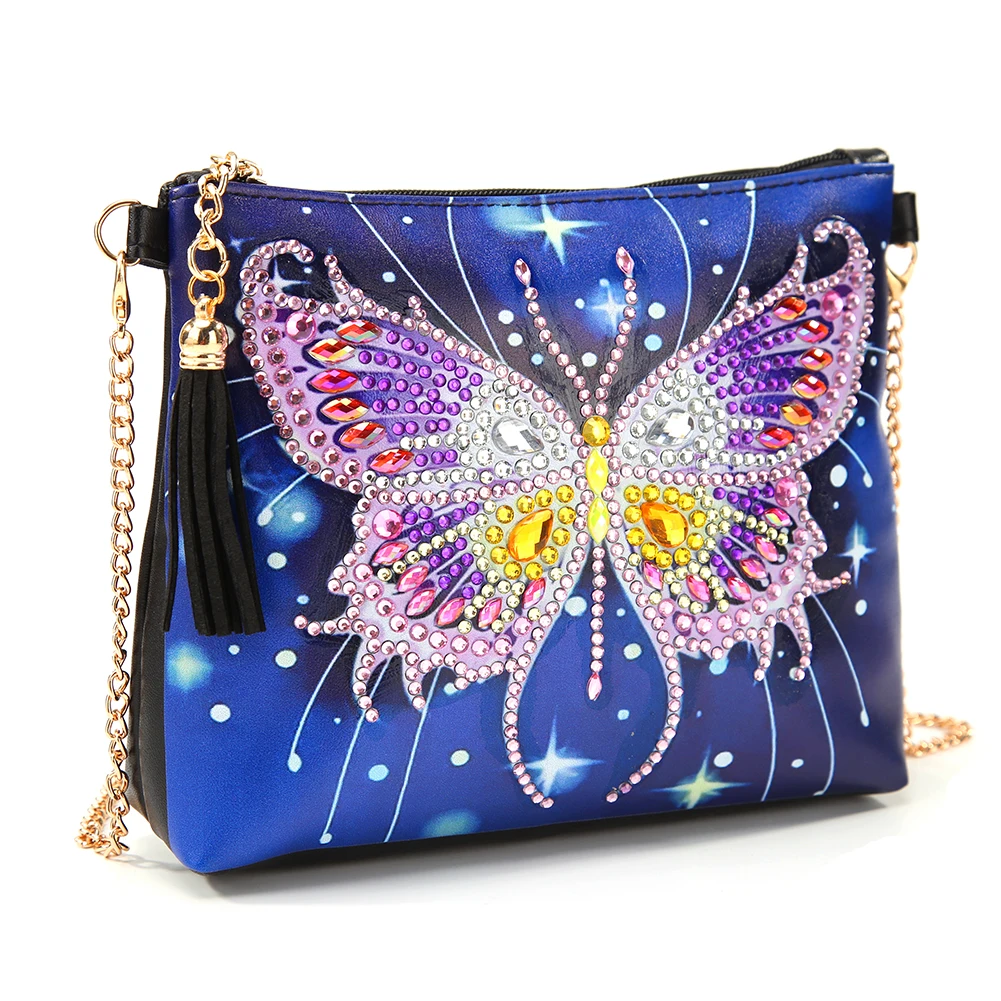 DIY Butterfly Flower Special Shape Diamond Painting Chain Shoulder Bag Leather Women Clutch Storage Bag for Girlfriend Gift punch needle wall decor Needle Arts & Craft