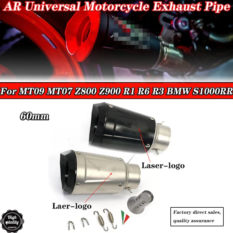 

Universal 60mm Motorcycle Exhaust Pipe for Racing tubo escape escapamento de moto MT09 MT07 Z800 Z900 R1 R6 R3 BMW S1000RR