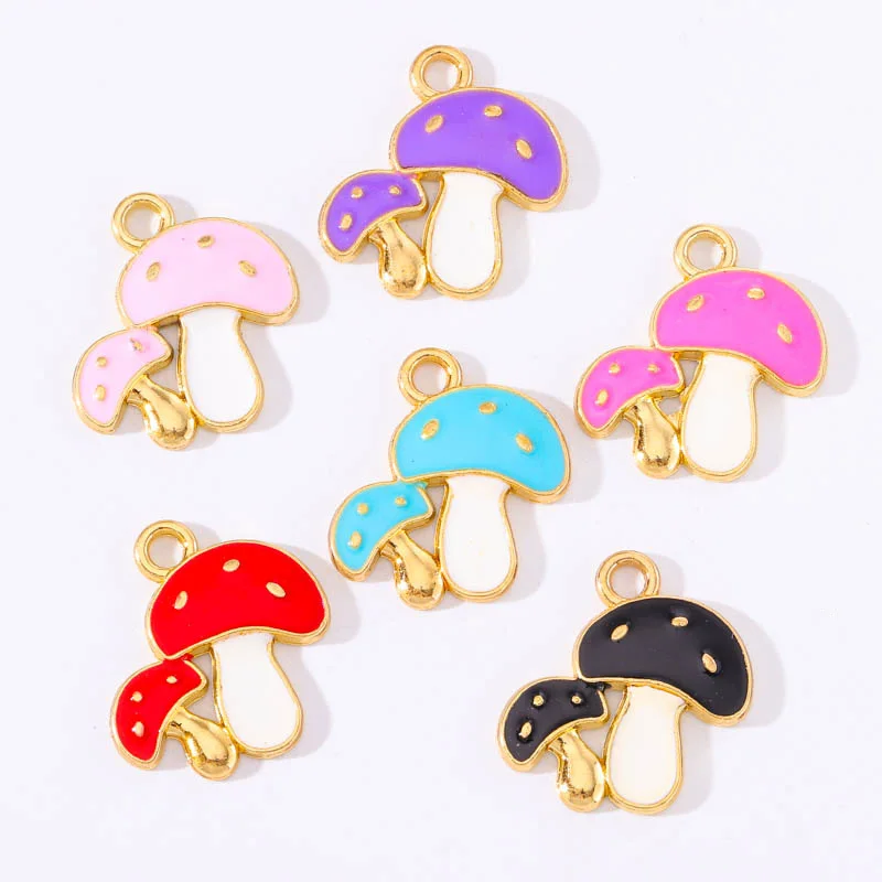 

20Pcs/Lots Mushroom Enamel Pendants Mixed Colours Alloy Plants Ornaments Charms for Making Jewelry Necklace Earrings Accessories