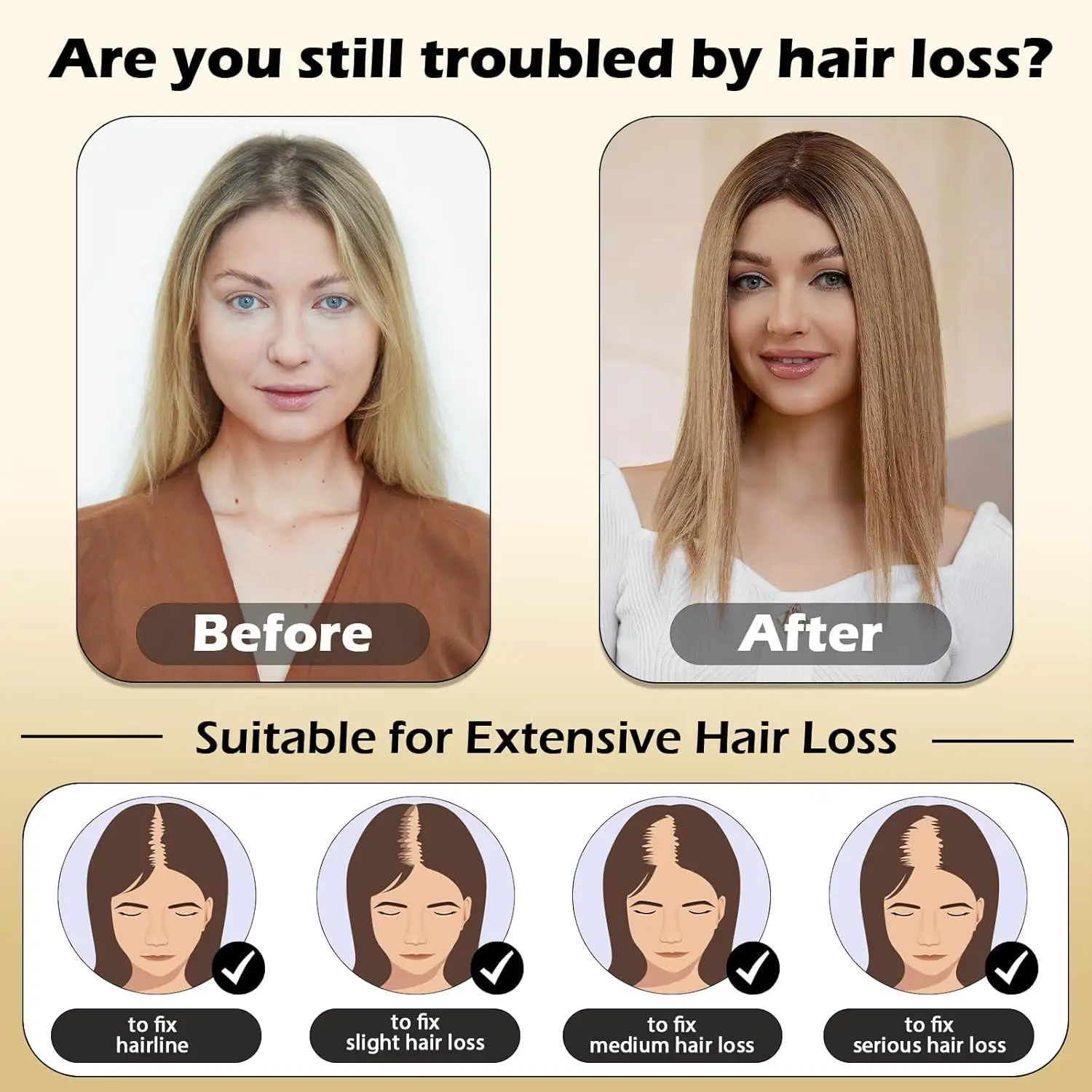16 inch Human Hair Topper for Women 9x9inch Large Base Hair Pieces Ash Brown Ombre Human Toppers with Multiple Non-slip Clips
