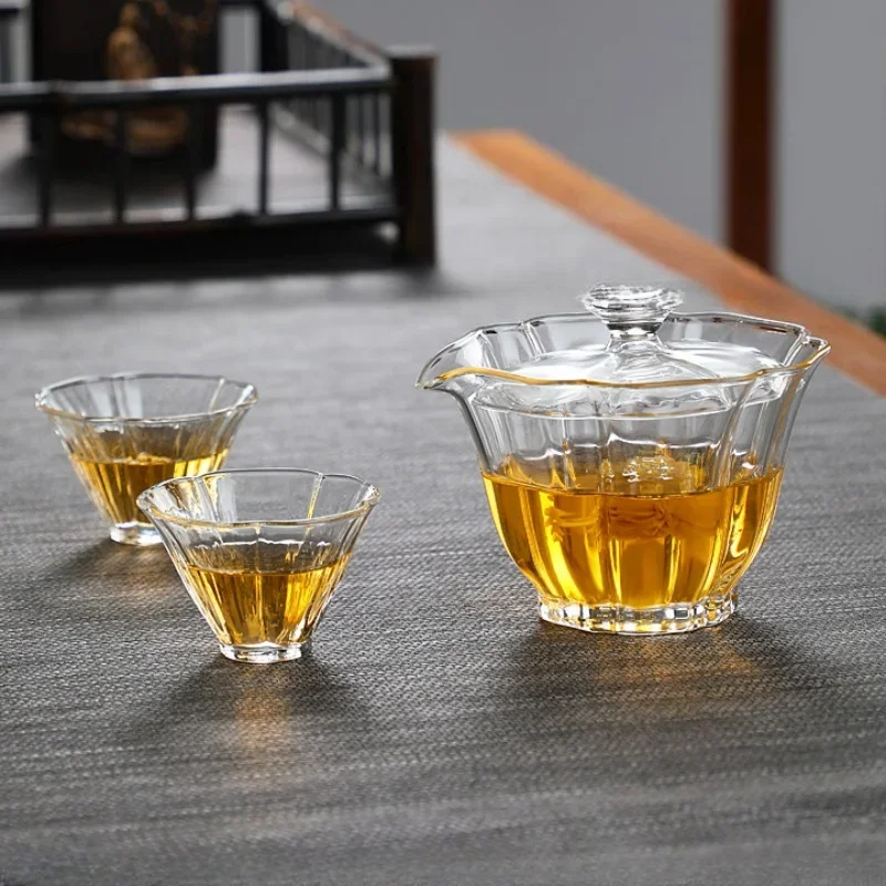 Tea Set Transparent Glass Tea Tureen Heat Resistant Tropical Filter Mesh Hole for Kung Fu Tea