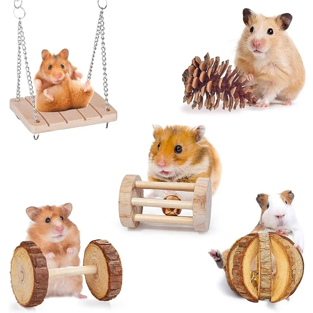 Wooden Small Pet Toy Set – For Hamsters, Rabbits, Guinea Pigs, Parrots & Rats 6