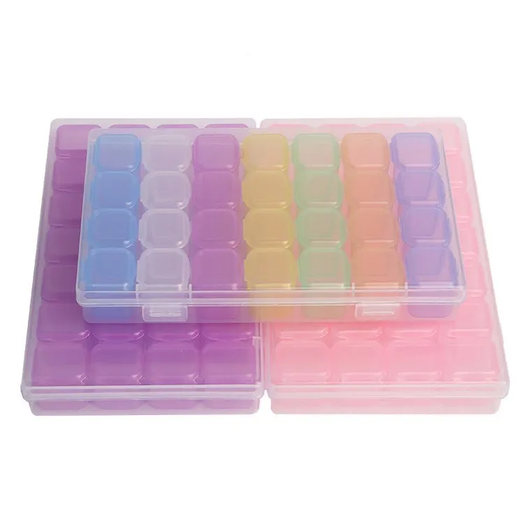 

28 Slots Nail Art Jewelry Storage Box Powder Case Empty Nail Art Tips Clear Plastic Container Transparent Display Tools