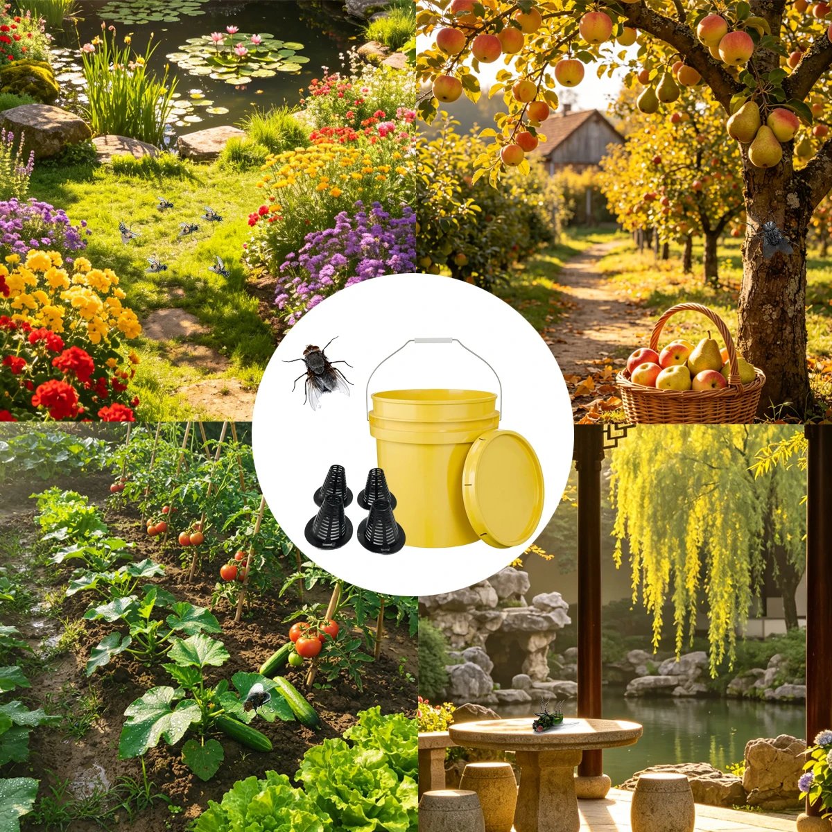 Portable 4-Pack Escape-Proof Insect Trap Accessory with Funnel Hole Saw Fly Bucket Trap Cones