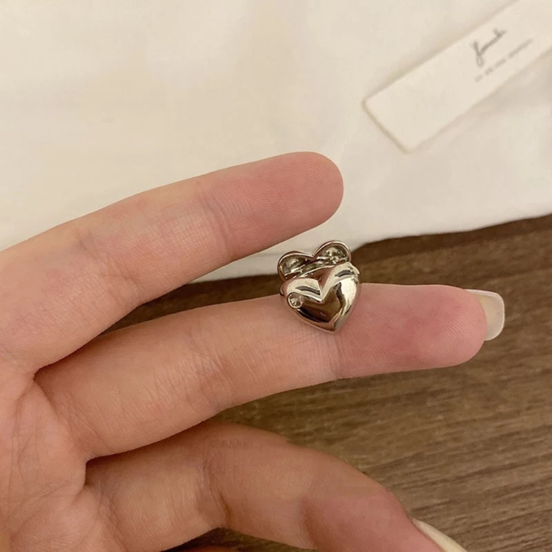 Metal Love Heart Clip on Earrings for Women Simple No Piercing Ear Cuff Wedding Aesthetic Jewelry Metal Heart Earring