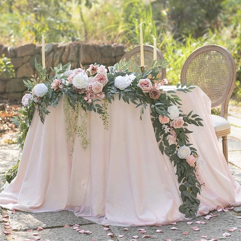 

2.7M Flower Garland Set Artificial White Rose Garland Stunning Wedding Photo Booth Backdrop Elegant Garden Wedding Arch Decor
