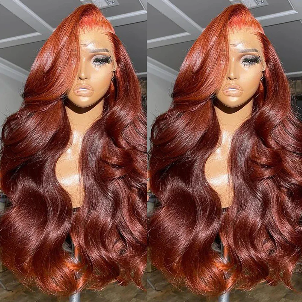 13x6 Reddish Brown HD Lace Front Wig Colored Body Wave Human Hair Wigs Brazilian Red Brown Lace Frontal Wigs For Women 36 Inch