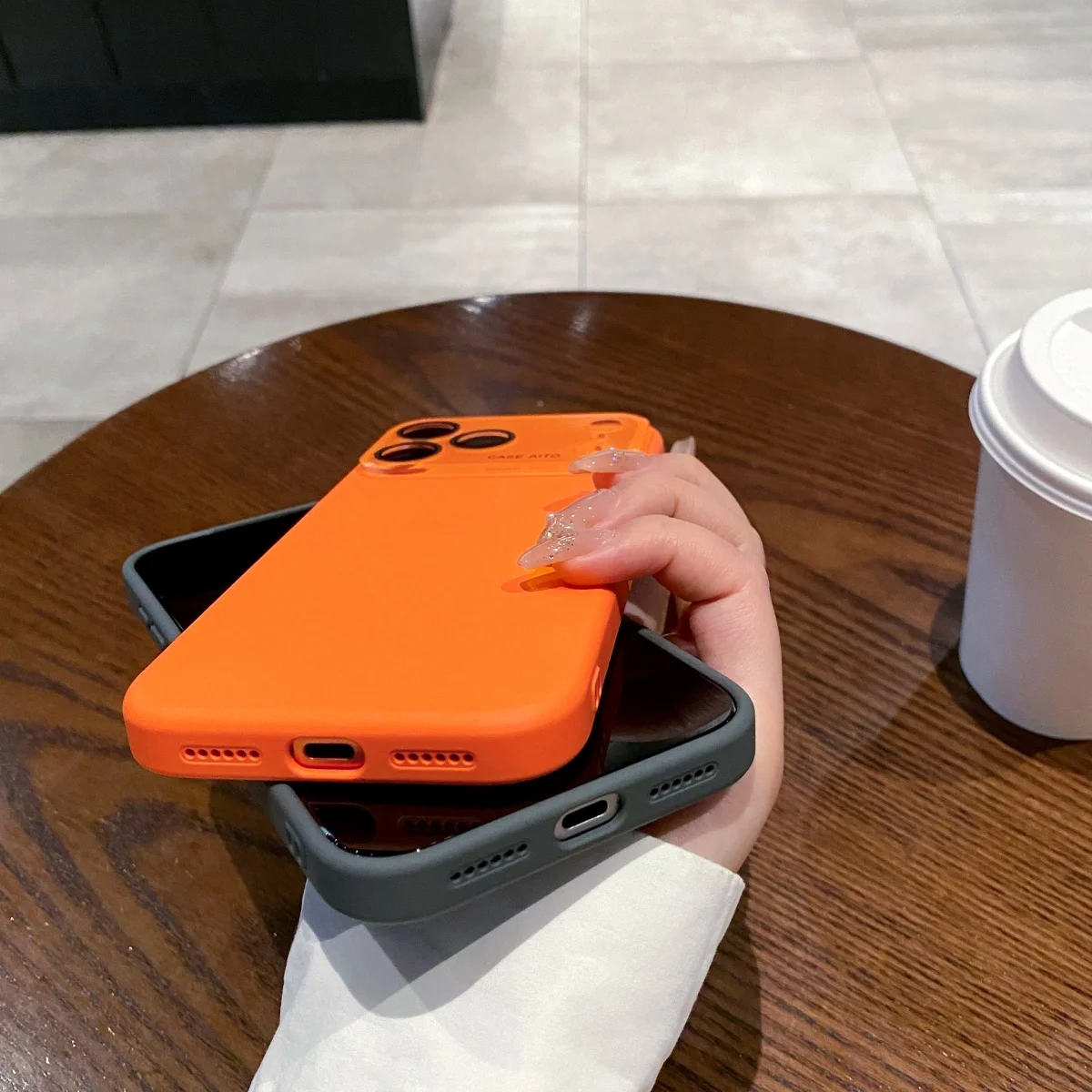 Premium Liquid Silicone Orange Phone Case with Large Window and Full Armor Protection