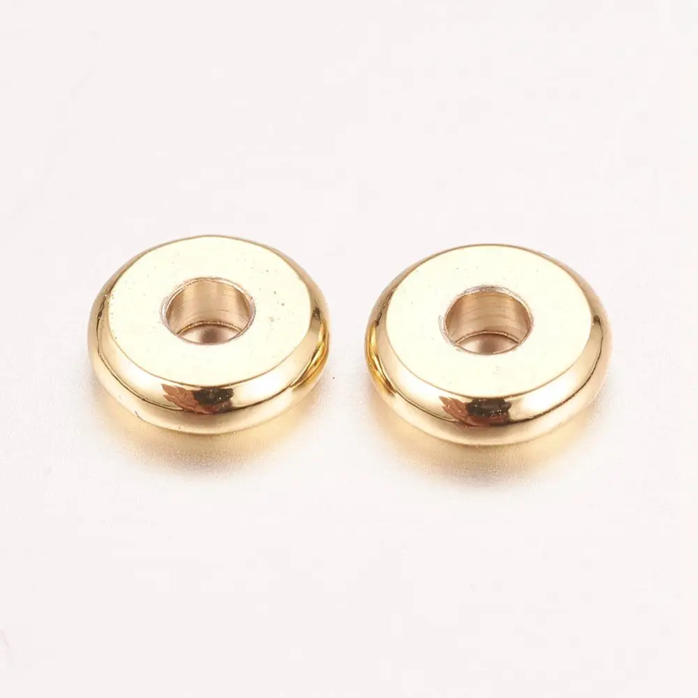 

50PCS Real 18K Gold Plated Brass Spacer Beads Nickel Free Flat Round 6x1.5mm Hole: 2mm