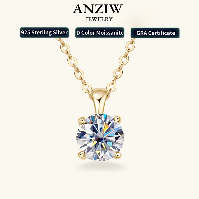 Moissanite necklace 1.0 carat 2ct 3ct D Moissanite Solitaire Drop Necklaces 18k Gold Plated Pendant Original Real 925 Silver Chain Jewelry for Women