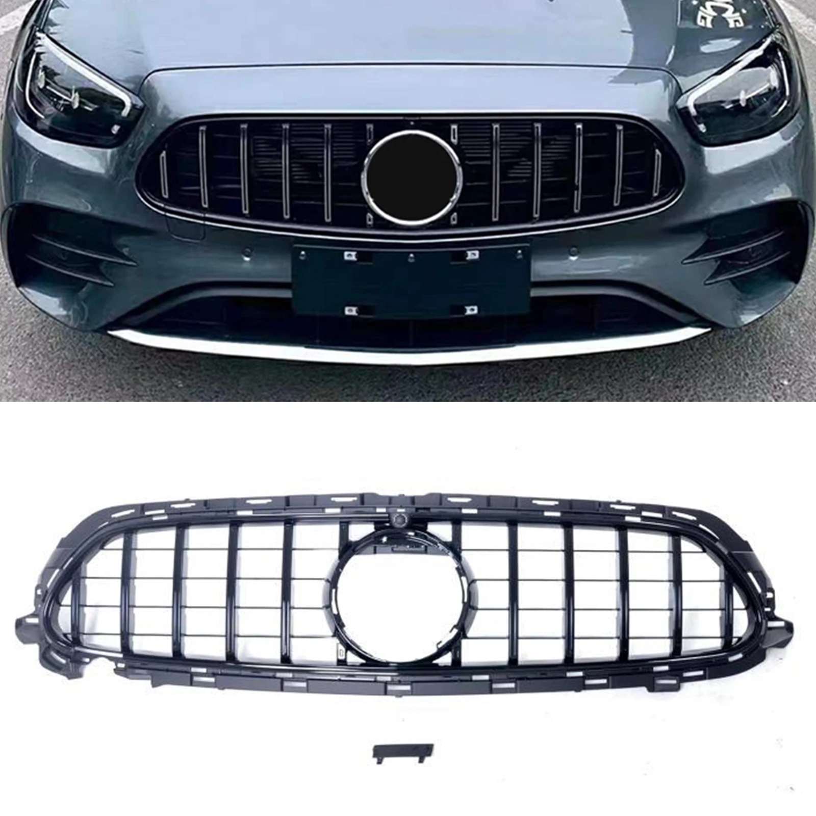 

GT Front Grille For Mercedes Benz E Class W213 2021-2022 Sport Only E200 E300 E350 Silver/Black Car Upper Bumper Hood Mesh Grill