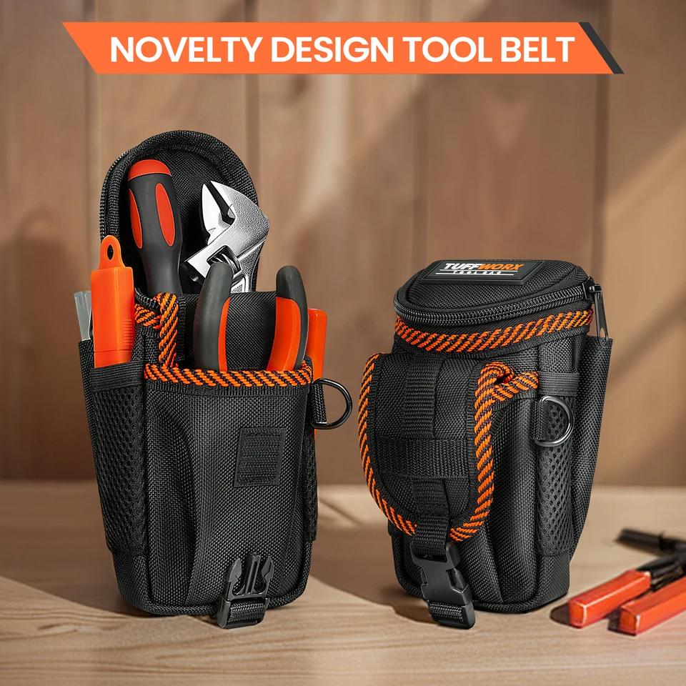 Small Tool Pouch With Belt Clip – 7 Pocket Electrician Pouch, Adjustable, Lightweight & Durable