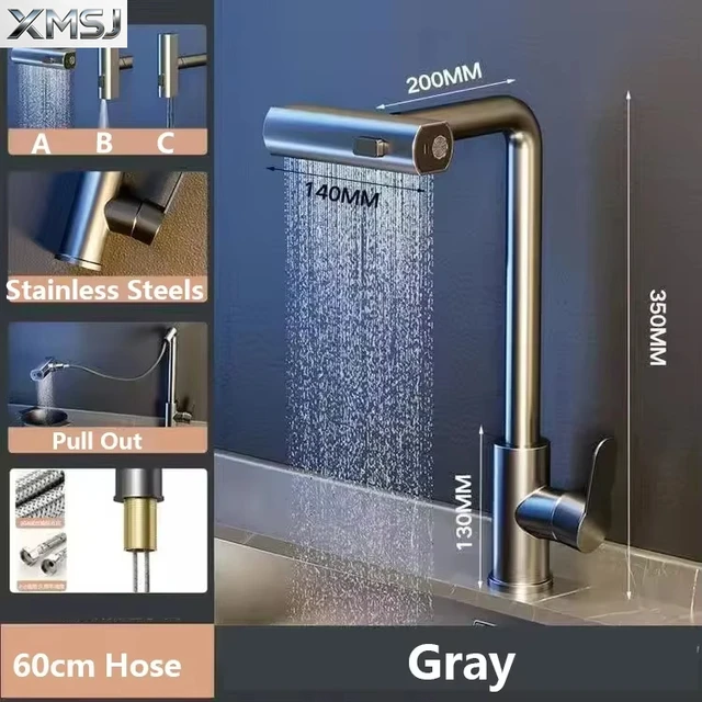 ก๊อกน้ำในครัวแบบดึงออกได้ 360 °   ก๊อกผสมอ่างล้างจานแบบหมุนได้, หัวฉีดน้ำสแตนเลส, ก๊อกผสมน้ำร้อนและน้ำเย็น 6