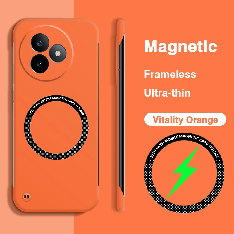 Frameless Magnetic Armor Phone Case - Hard PC, Thin Candy Back Cover, High Quality