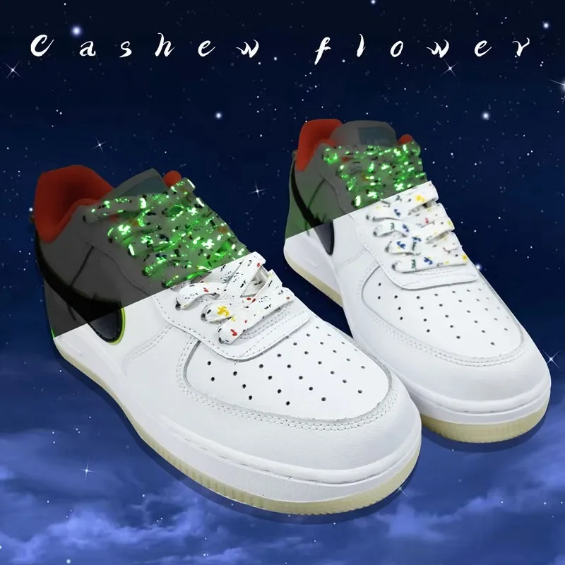 Fluoreszierende Schnürsenkel, die im Dunkeln leuchten, Schnürsenkel, Cashew-Blumenmuster, Farbverlauf, breite, flache Schnürsenkel für Sneakers, Schnürsenkel – Detail 4