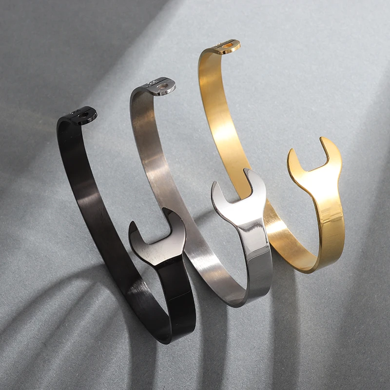 

Stainless Steel Fashion Stainless Steel Open Bracelet Creative Tool Wrench Bracelet for Men Women Personality Daily Accessories
