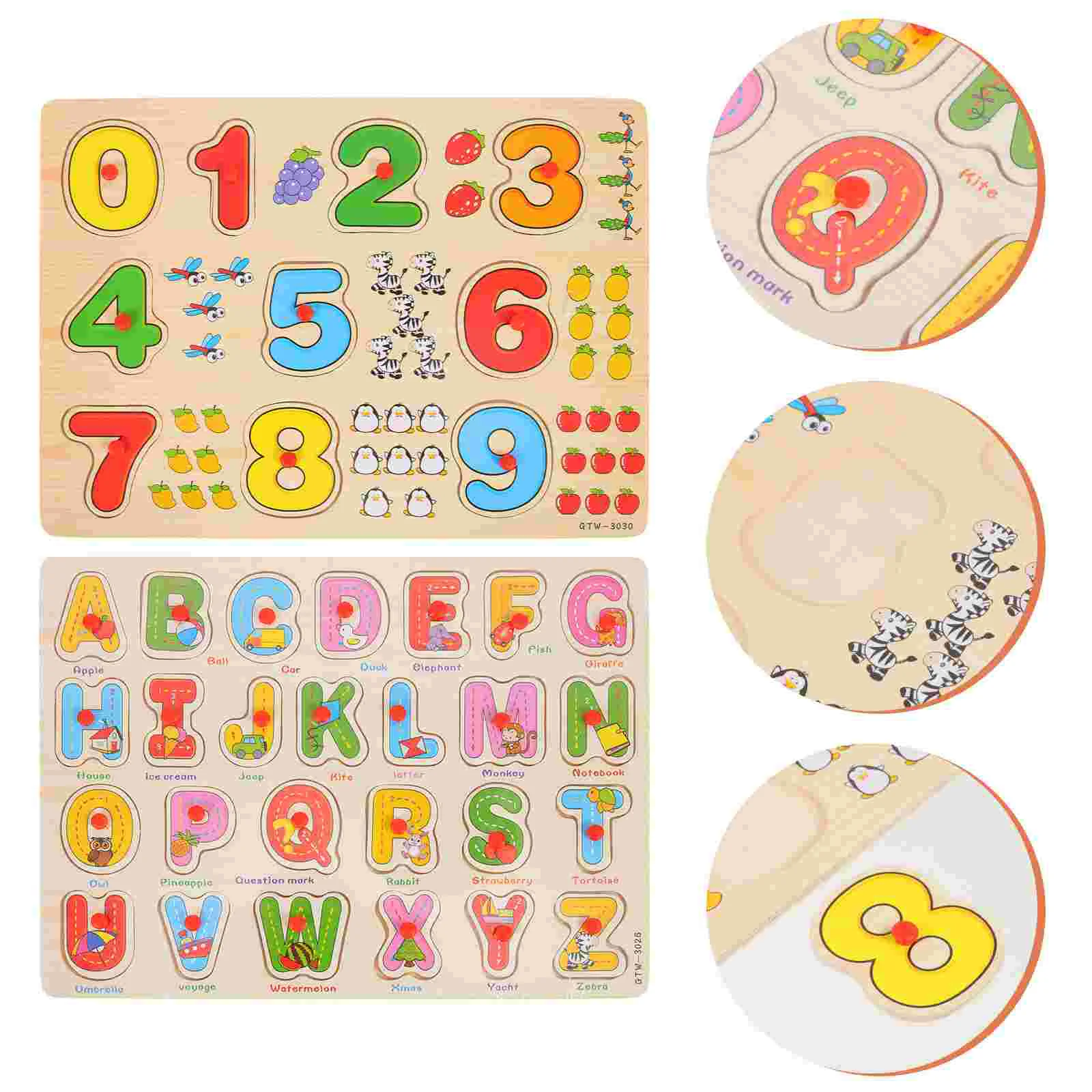 2 Sets Number Early Childhood Education Puzzle Toddler Children’s Toys For Toddlers Wooden Alphabet