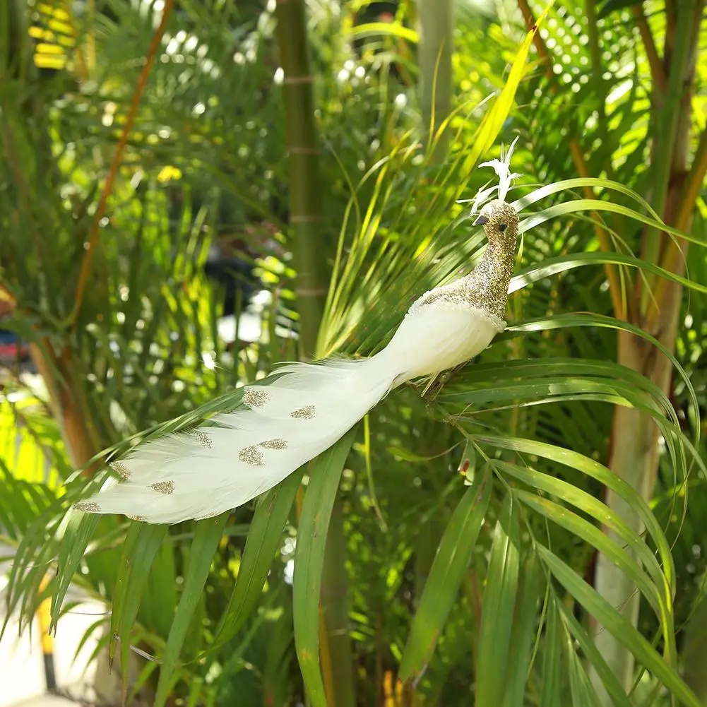 Glitter Simulation Peafowl Model Artificial Feathers Bird Home Garden Decoration