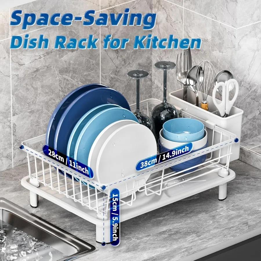Dish Drying Rack SpaceSaving Dish Rack Dish Racks for Kitchen Counter Drying Rack Kitchen with Removable Utensil Holder and Aut