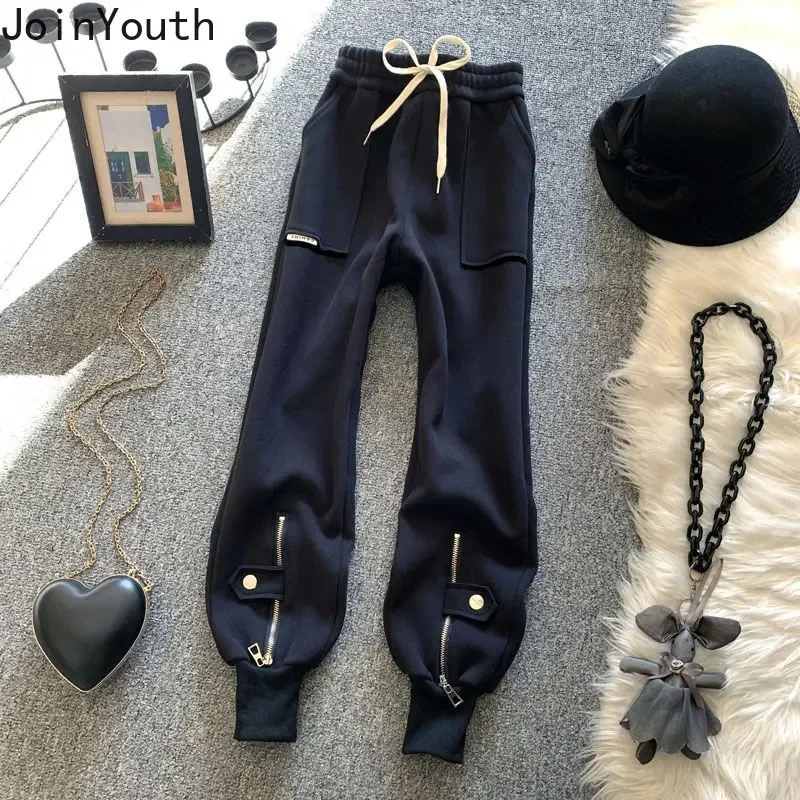 Sweatpants Women Fashion Black Joggers 2025 New Bottoms Zipper Pocket Casual Streetwear Trousers Pantalon Femme Y2k Clothes
