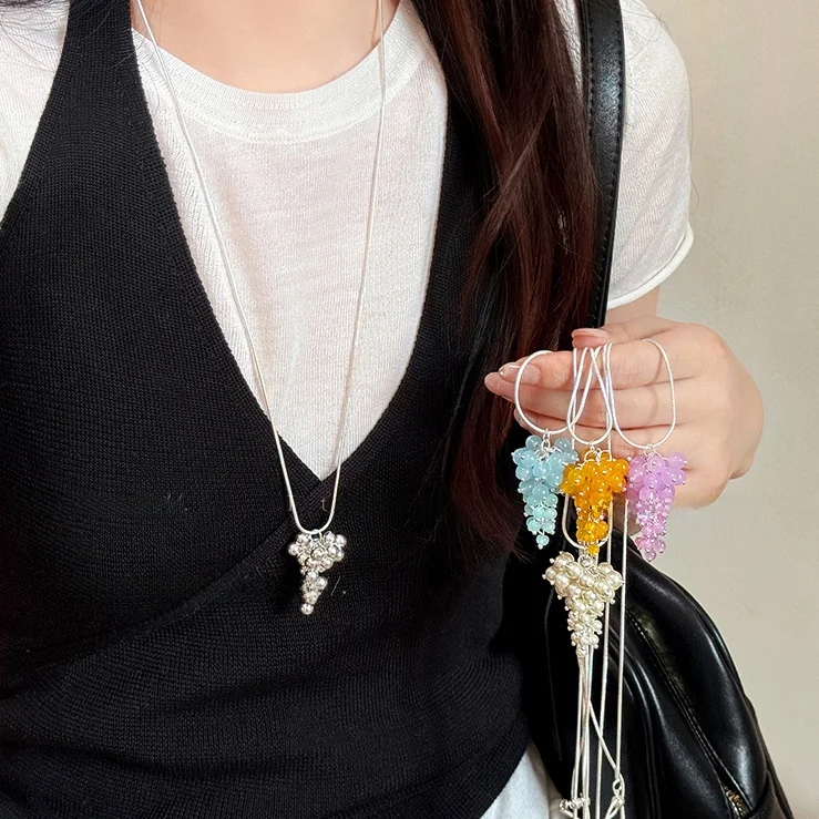 Women's Long Adjustable ape Bead Nelace Faionable Korean Sle Ins Versatile Clavicle Chain Accory Fre Outlined