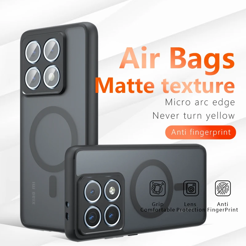 Magnetic Frosted Matte Shockproof Phone Case with Wireless Charging and Camera Protector